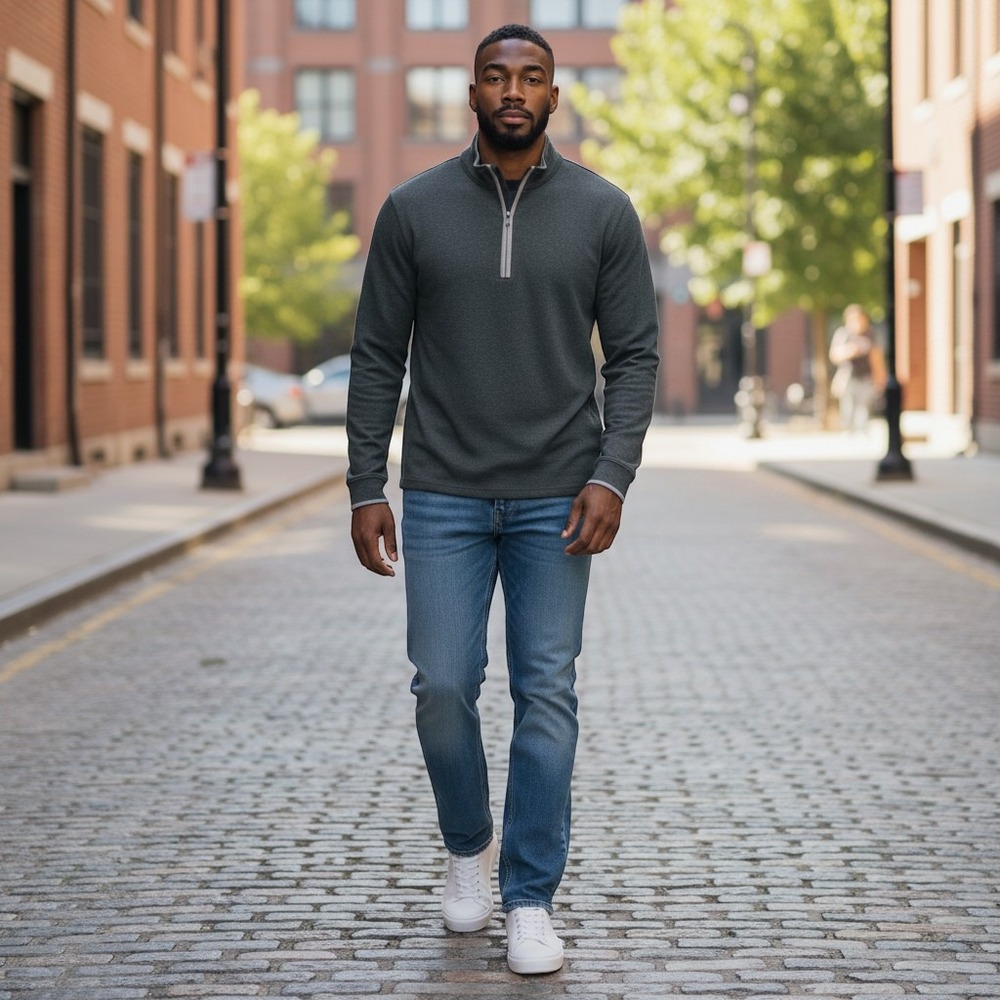 The Normal Brand Mens Puremeso Quarter Zip Pullover Charcoal Gray XL 3908